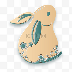 金色剪纸兔子兔年图片_立体剪纸兔子兔年