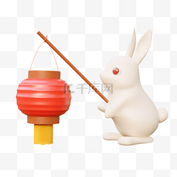 3D立体中秋兔子中秋节手拿灯笼