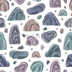 海洋风格纹理图片_卡通风格的各种石头的无缝模式。