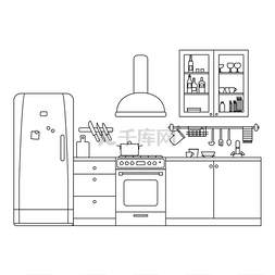 厨房线内部厨房内部配有家具和设