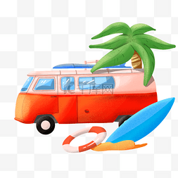 平面沙滩素材图片_海滩休息冲浪巴士