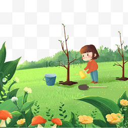 绿植树节图片_植树节春天户外小女孩种树大自然