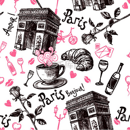 热吻图片_浪漫的巴黎与玫瑰咖啡和羊角面包