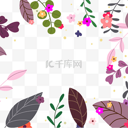 棕色纹理叶子和花春天花卉边框
