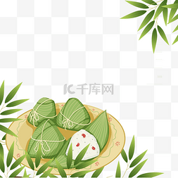 绿色竹叶点缀端午节粽子边框