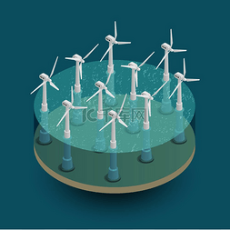 蓝色海蓝图片_绿色可持续可再生能源生产等距组
