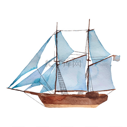 素描标签图片_水彩的老式帆船