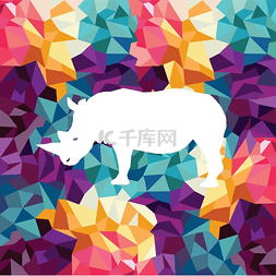 犀牛的彩色马赛克图案利用镶嵌图