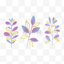 树枝枝条树叶图片_鎏金水彩紫色植物