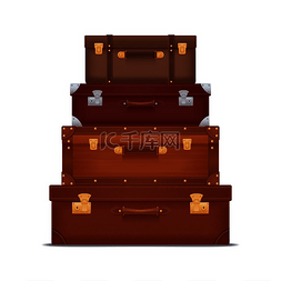 手提箱老式图片_逼真的构图代表一堆老式手提箱和