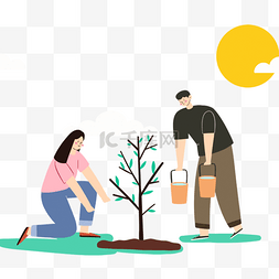 春季夫妻植树韩国环保绿化元素