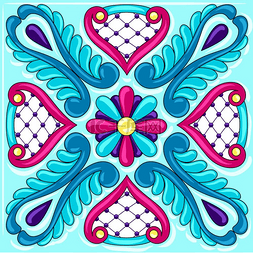 民族风团花图片_墨西哥塔拉维拉瓷砖图案传统装饰