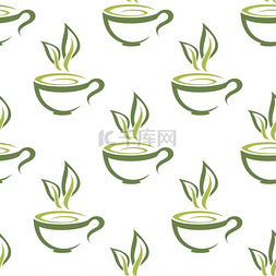 有机茶标志图片_方形健康热饮的绿色有机蒸草茶无