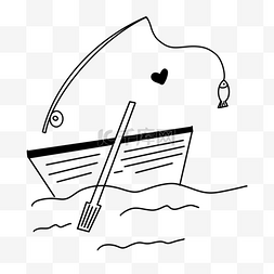 渔船钓鱼图片_创意黑白单个涂鸦渔船钓鱼