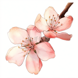 春天春季粉色插画质感盛开的桃花