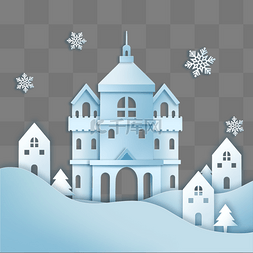 立体白色边框图片_冬季冬天立体浮雕剪纸风剪纸城堡