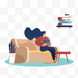 沙发躺着的女人图片_人物家庭观看电脑插画