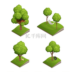 绿色的玩具图片_树摆动图标集庭院树秋千集带有四