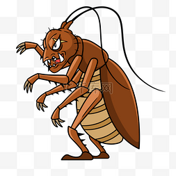 虫子触须图片_凶猛蟑螂卡通插画风格棕色