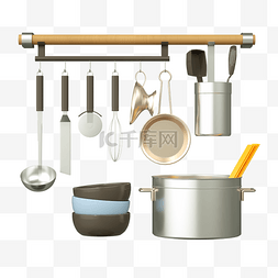 现代感厨房图片_3D立体厨具炊具餐具厨房