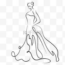 婚纱简笔画图片_抽象线条婚纱礼服手提裙摆的新娘