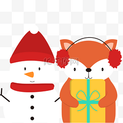 圣诞节下雪图形图片_冬天动物可爱卡通风格