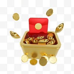 金币聚宝盆图片_3DC4D立体金融经济聚宝盆