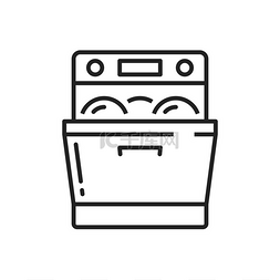 烤箱矢量细线图标家用物品和厨房