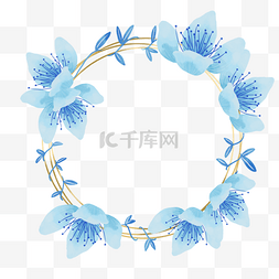 蓝色婚礼花卉边框图片_蓝色桃花植物婚礼花卉边框