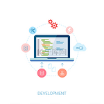 现代平面设计的应用程序开发或软件应用程序的编程的图标集。web、 数据库、 软件开发.