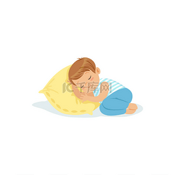 可爱的小男孩睡在枕头卡通人物，