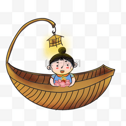 中元节女孩小船上放河灯