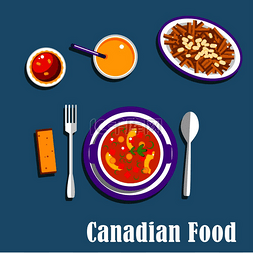 黄金炸薯条图片_加拿大菜的素食晚餐，包括 poutine