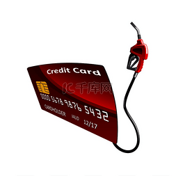 钱和信用卡图片_带汽油或汽油泵的红色信用卡，用