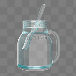 汽水瓶带吸管图片_质感C4D立体吸管玻璃杯元素
