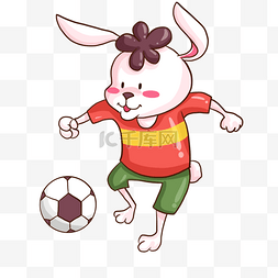 卡通兔子动物踢足球运动形象