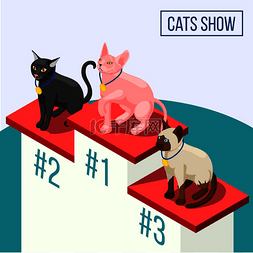 可爱奖牌图片_猫展示了等距构图包括动物获奖者