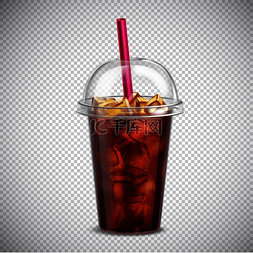 大冰块冰块图片_带冰块和吸管的可乐在透明背景矢