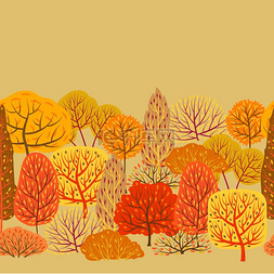 无缝图案搭配秋季风格的树木景观