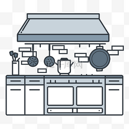 厨房商务扁平线描插画