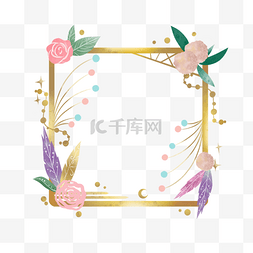 婚礼花卉海报图片_波西米亚边框水彩风格
