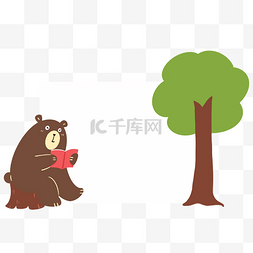 看书可爱图片_小熊看书大树标题框