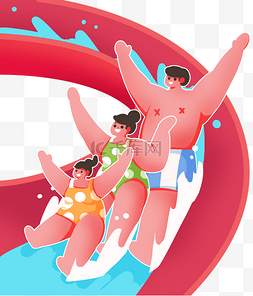 夏季乐园图片_夏天夏季水上乐园家人玩水上滑梯