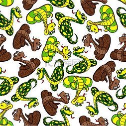 卡通蛇动物背景图片_卡通蛇无缝图案的绿色和棕色爬行