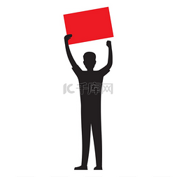 红色广告牌矢量图图片_男子剪影拿着红色模板的文本，孤