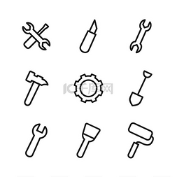 齿轮扳手图标图片_在工具的主题上勾勒出一组图标。