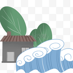 地球房子卡通图片_卡通海啸自然灾害