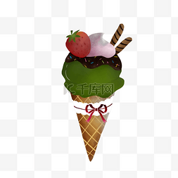 水彩画冰淇淋图片_水彩抹茶冰淇淋