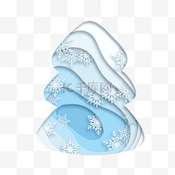 矢量圣诞树插画图片_蓝白线条雪花图案圣诞树剪纸