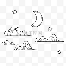 天气夜晚图片_月亮云朵素描黑白